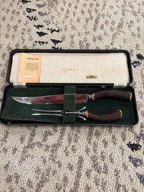 Vintage 1950s John Wanamaker Sheffield England Stag Horn Carving Original Set